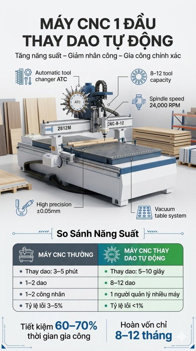 Máy CNC 1 đầu thay dao tự động tại xưởng Tân Tiến Vinh