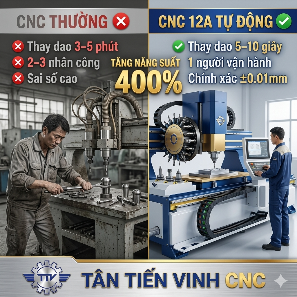 Máy CNC thay dao tự động Model 12A với 12 dao